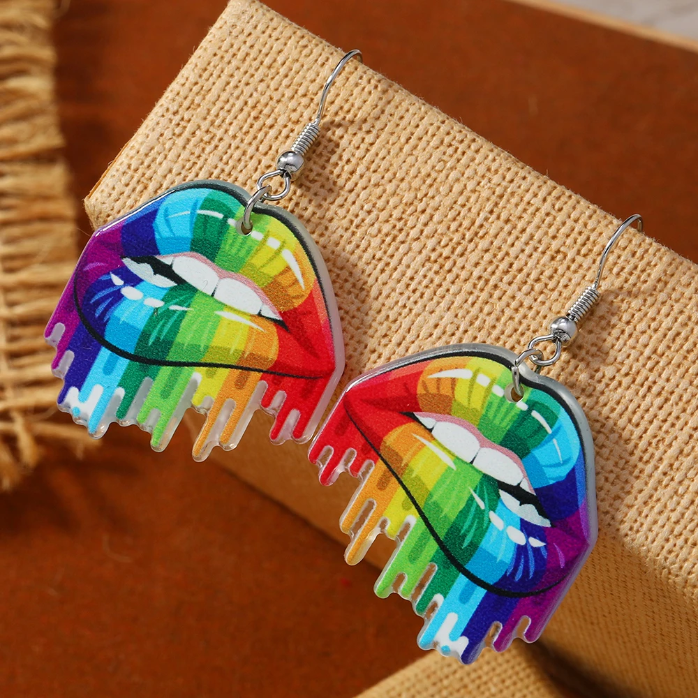 1 pair Pride Moon Earrings, Seven Rainbow Lips, Butterfly, Sweet Pencil, Shh Fingers, Blue Lips, Pendant Earrings, Female