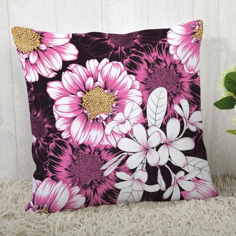 

New Classic Flower Pillow Cover Bedroom Home Office Decorative Flowers Pillowcase Square Zipper Pillow Cases Satin Soft No Fade