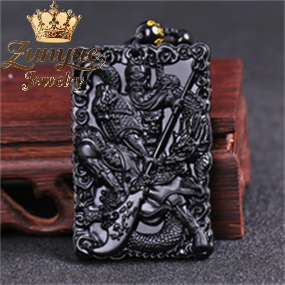 

Obsidian Guan Gong Domineering Pendant Necklace, Guan Yu Jade Carved Pendant Pendant Fashion Jewelry Best Selling Exquisite Fine