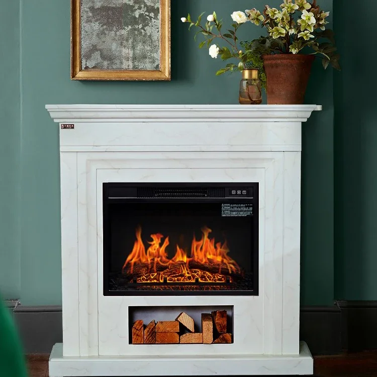 American style one meter brown retro heating 1.2 electric fireplace simulation flame homestay white decorative cabinet