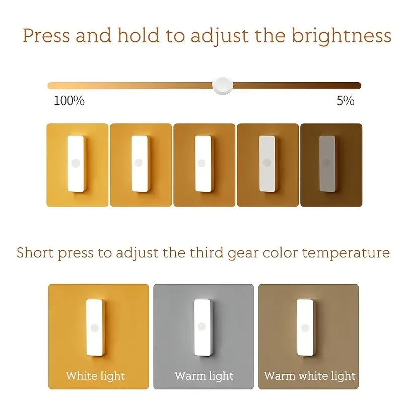 ضوء قراءة مثبت على الحائط، أضواء قابلة للتعتيم على مصباح سرير بطابقين، بطارية قابلة لإعادة الشحن مثبتة مغناطيسية تحت إضاءة الخزانة #4