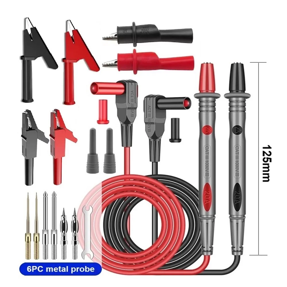 P1505E  Silicone Multimeter Test Lead Probes 4mm Banana Plug Sharp Replacement Needles 1M Wire 1000V/20A