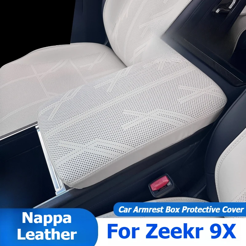 For Geely Zeekr 9X 2025 2026 Car Armrest Box Cover Nappa Leather Armrest Box Protective Anti-scratch Pad Modified Accessories