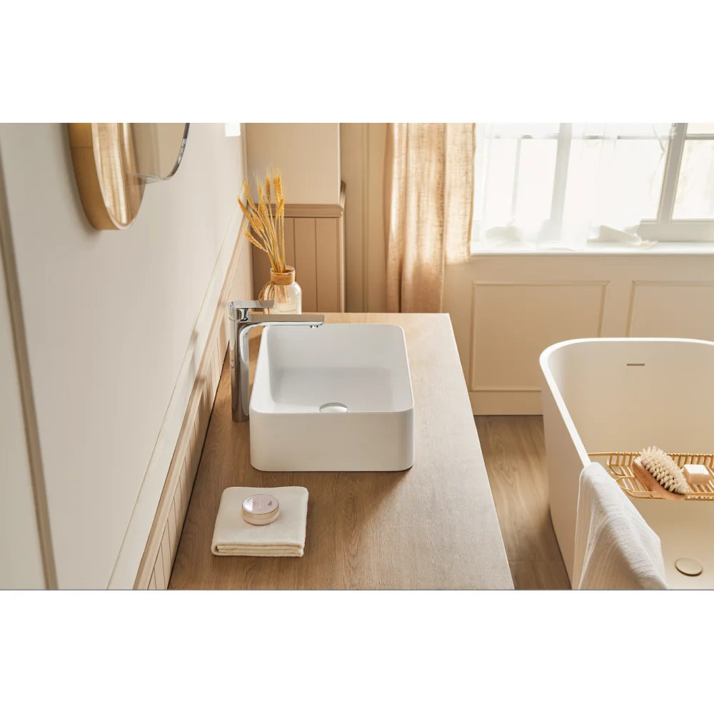 Lavabo da bagno con superficie solida da 20" x 14" in bianco opaco