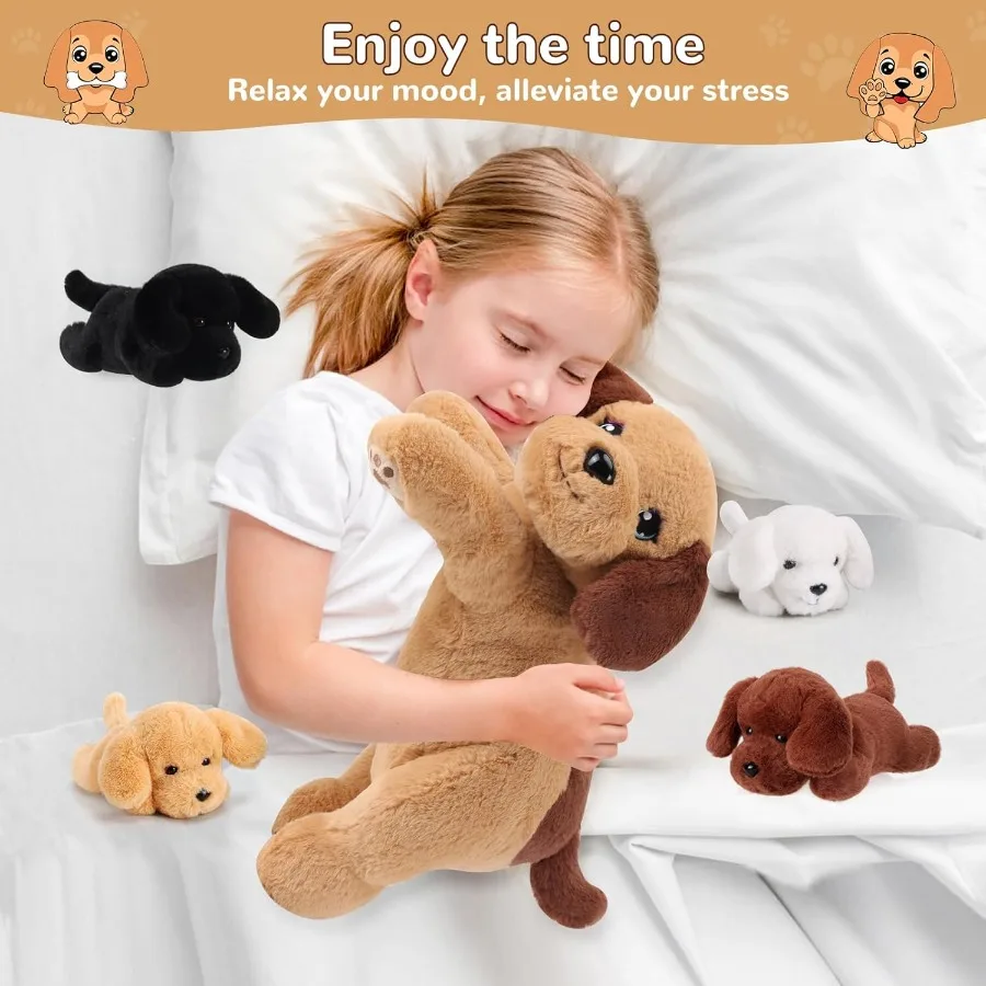 5 Pieces Dog Stuffed Animals with Babies Inside Belly - 1 Mommy Stuffed Dog with 4 Puppy Plush - Soft Pink and White Plush Toy