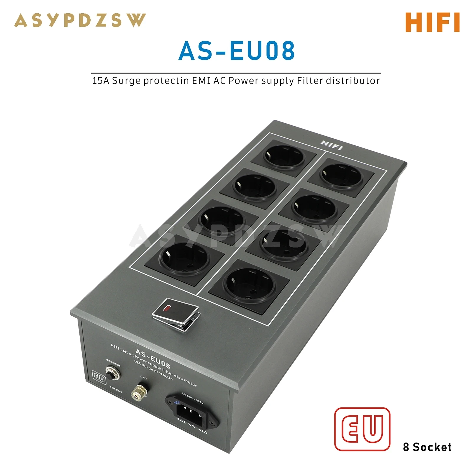 

AS-EU08 Сверхнизкий уровень шума HIFI EMI 15A Распределитель фильтра переменного тока 8, розетка для фильтра очистки мощности Schuko