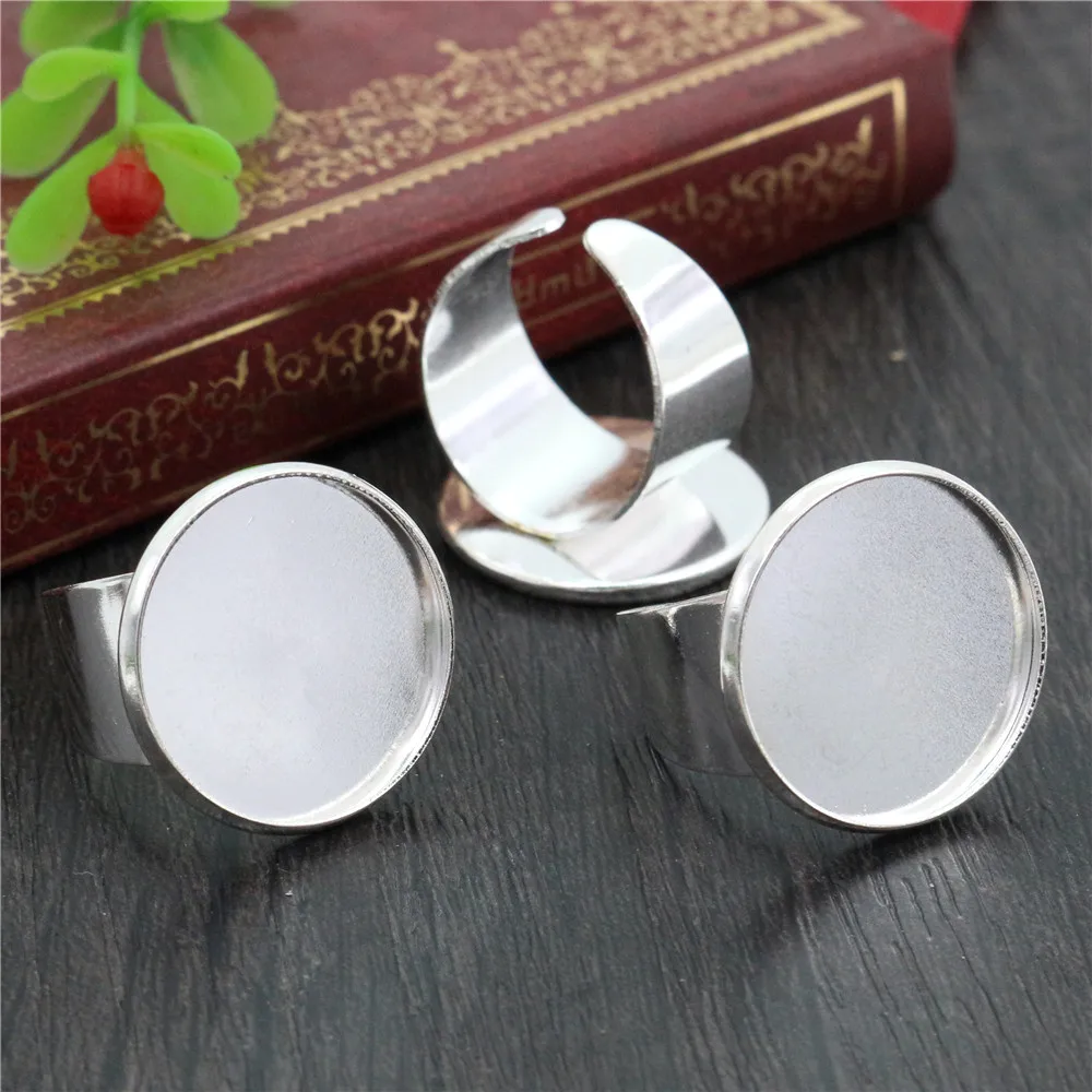 20mm 5pcs/Lot Classic 7 Colors Plated Brass Adjustable Ring Settings Blank/Base,Fit 20mm Glass Cabochons,Buttons;Ring Bezels