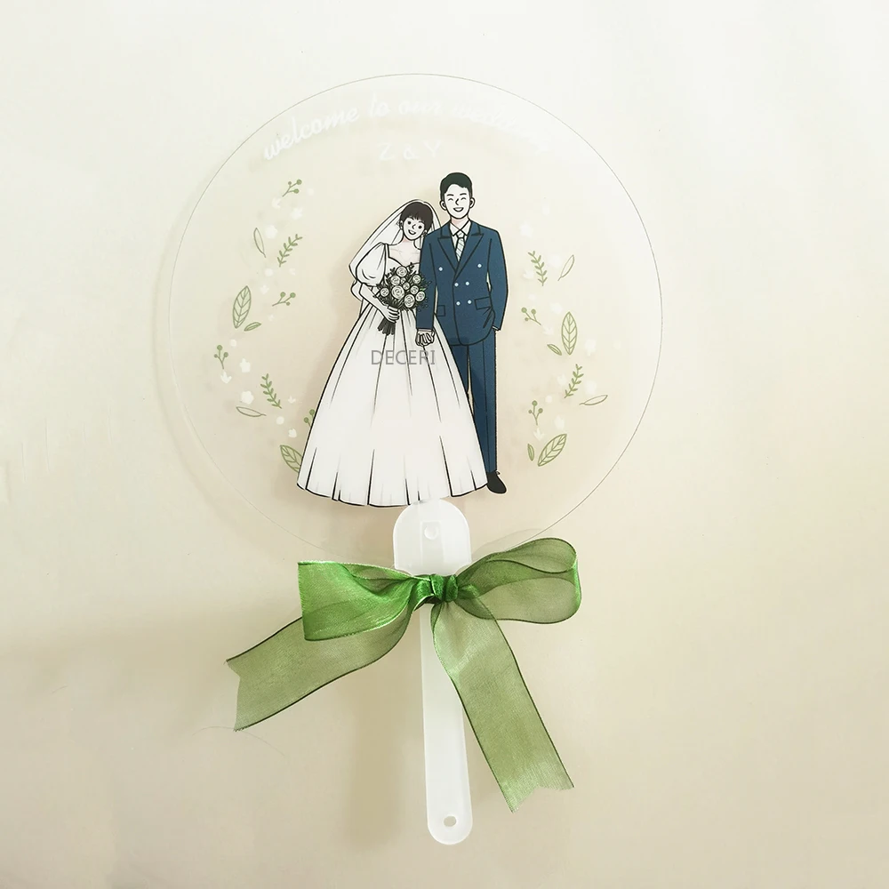 25pcs Clear Fan Wedding Favors Guests Custom Picture Name Bride Groom Grand Event Patrick\'s Day Baby Star Photos As Cool Gifts