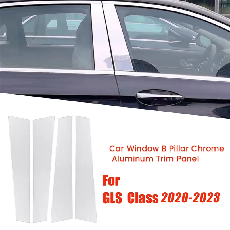 4Pcs Car Window B Pillar Strip Stickers for Mercedes Benz GLS Class 2016-2023 Center Post Chrome Aluminum Trim Panel