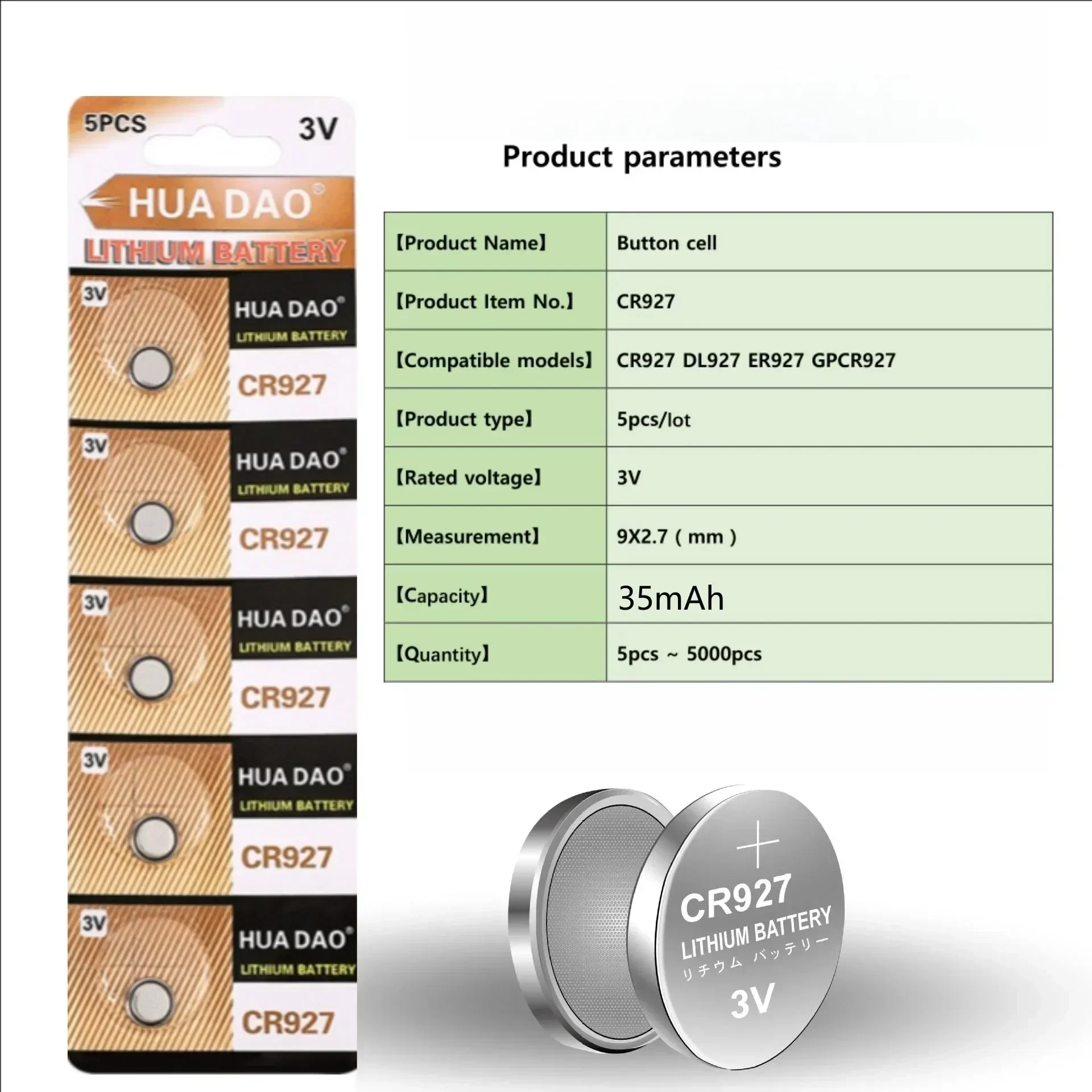 Lithium Coin Cell Battery CR927 3V 5-60PCS DL927 ECR927 LM927 BR927 for Watch Remote Control Toy Calculator