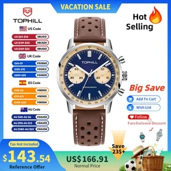 TOPHILL Vintage Racing Chronograph Men’s Mechanical Watch ST1901 Seagull Movt. Pilot Military Leather Strap Sapphire 5ATM TL027G