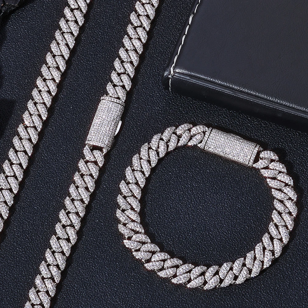 ESKEEM 10 มม.3 แถว Cuban CHAIN Iced OUT Cubic Zirconia Bubble Link สร้อยข้อมือผู้หญิงผู้ชายแฟชั่นเครื่องประดับ Hip Hop