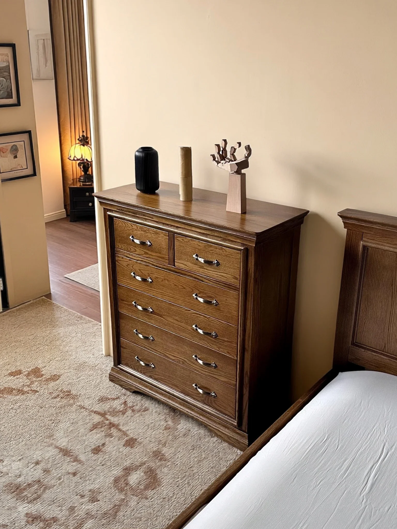 Classic American Style Solid Wood Six-Drawer Chest Red Oak Bedroom Storage Vintage Drawer Cabinet