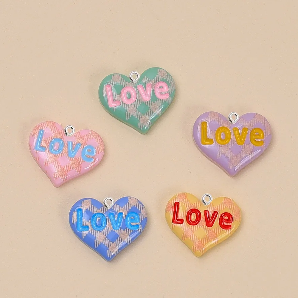10Pcs Sweet Alphabet Love Heart Resin Pendants Flatback Charms For Handmade Earrings Necklace Keychain Clothing Decor Accessory
