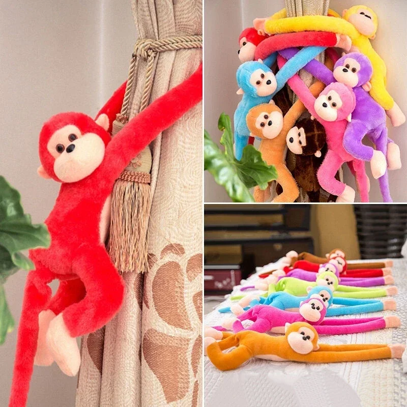 Colorful Long-arm Monkey Plush Stuffed Dolls Children's Animal Plush Toys Creative Curtain Dolls Hanging Monkeys Decorative Gift