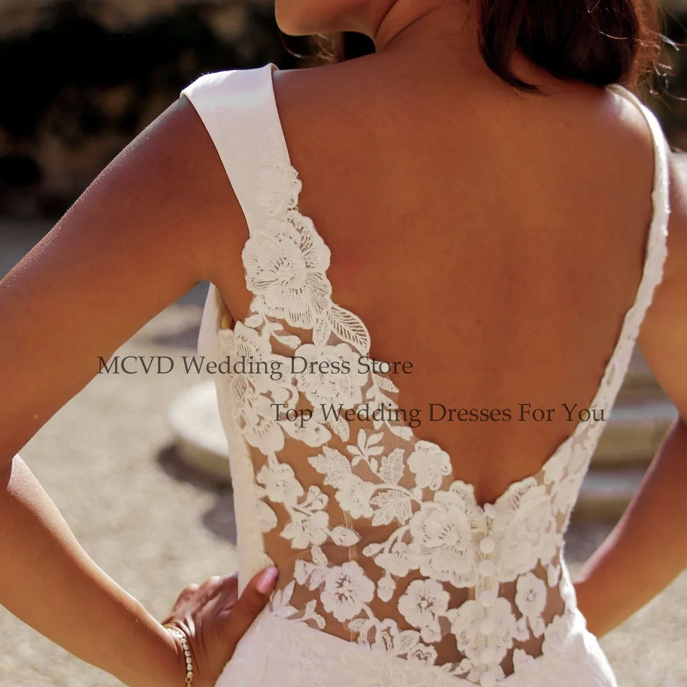 MCDV Luxus Hochzeit Kleid Applique Scoop Backless Cap Sleeve Meerjungfrau Satin Braut Party Kleider Angepasst vestido de novia boda