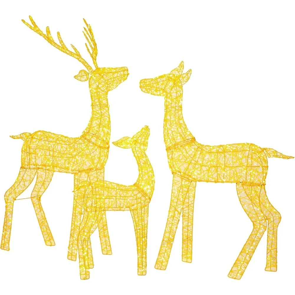 Christmas Reindeers Family 3D Pre-lit 4.5 FT, 3-Piece Lighted Glitter Deer Set with 1660 Warm White LED Lights, Groud Stakes