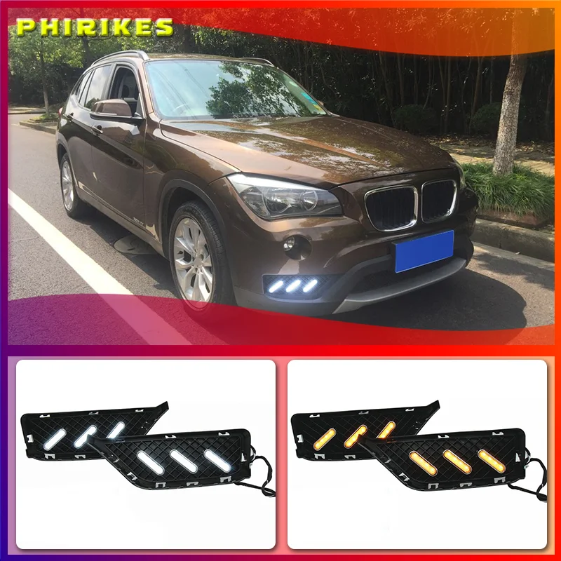 

2PCS For BMW X1 2013 2014 With Yellow Turn Signal and Blue night light LED DRL Daytime Running Light Daylights