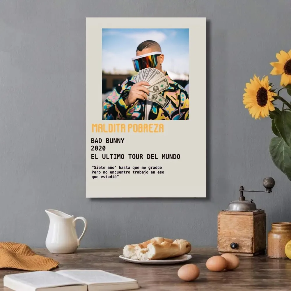 Pop Rapper Bad Bunny Poster Posters Kraft Paper Vintage Poster Wall Art Painting Study Aesthetic Art Small Size Wall Stickers