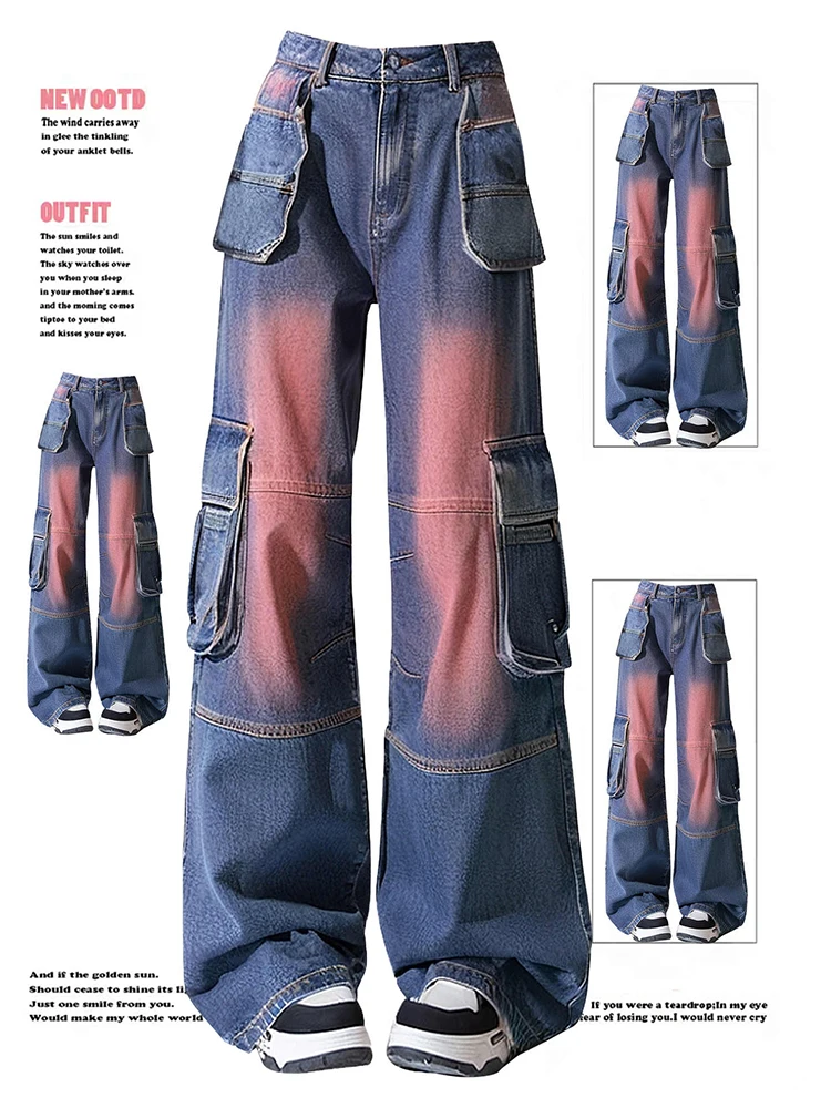 

Women's Baggy Cargo Jean American Retro High Street Goblin Core Aesthetic Graffiti Y2k Japanese 2000s Denim Pants Men Cowboy New