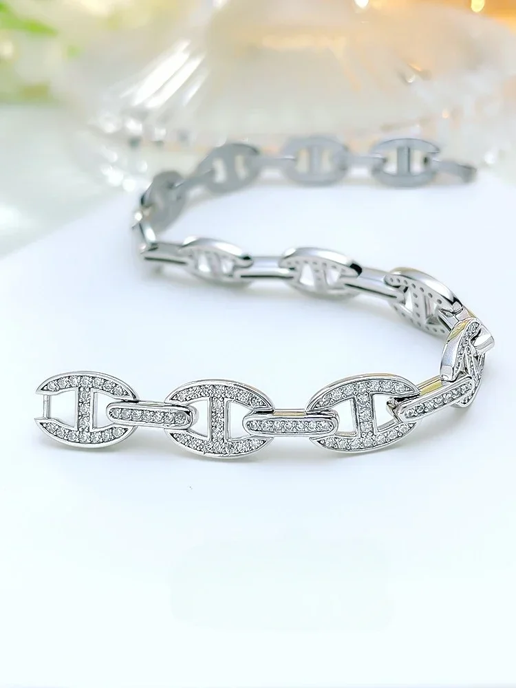 Fashion Luxury Pig Nose 925 Sterling Silver Bracelet Set with High Carbon Diamond Temperament Wedding Jewelry Wholesale