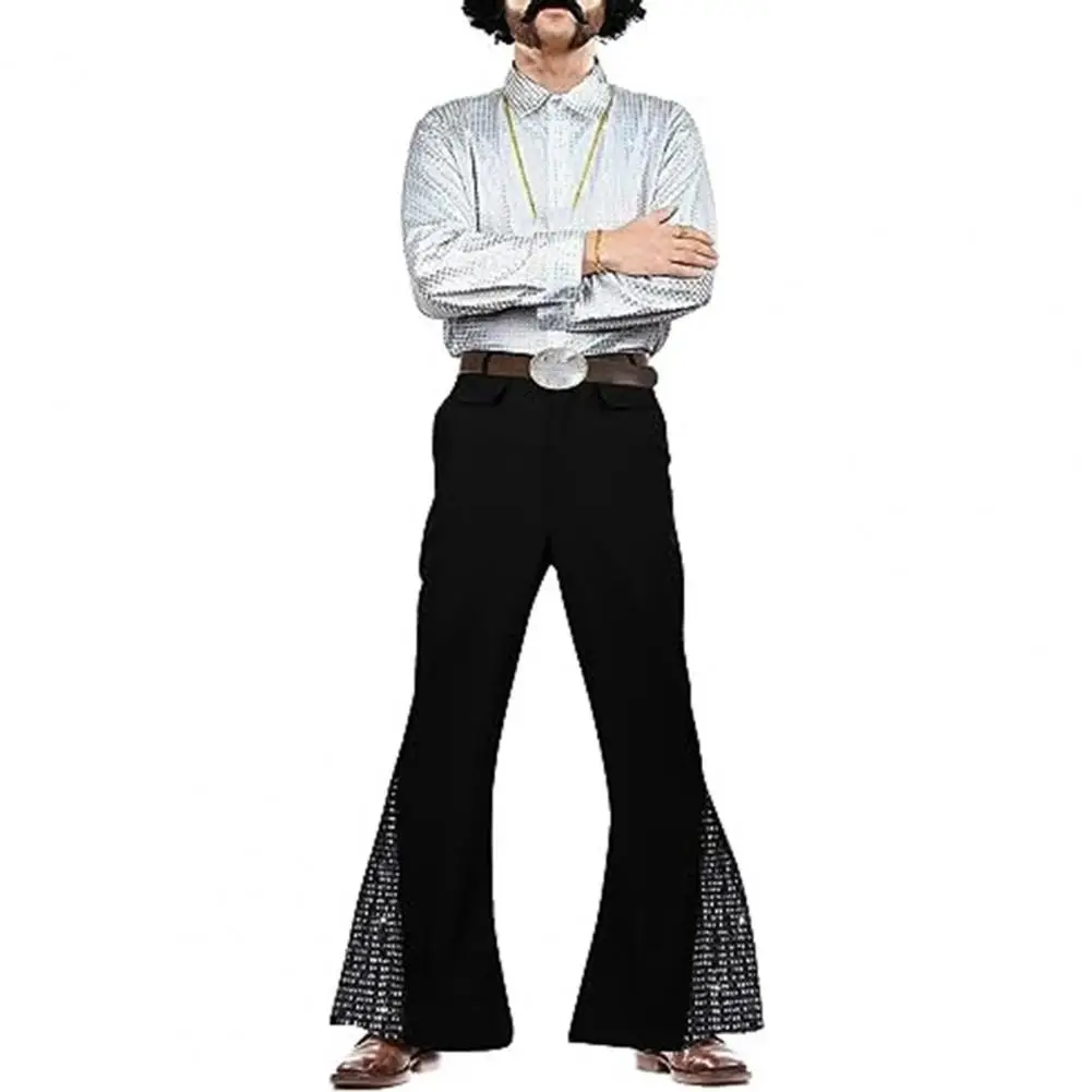 Men Vintage Pants Shiny Sequin Men Bell-bottom Trousers Retro Disco Flared Hem Sequin Pants for Men 60s 70s for Halloween