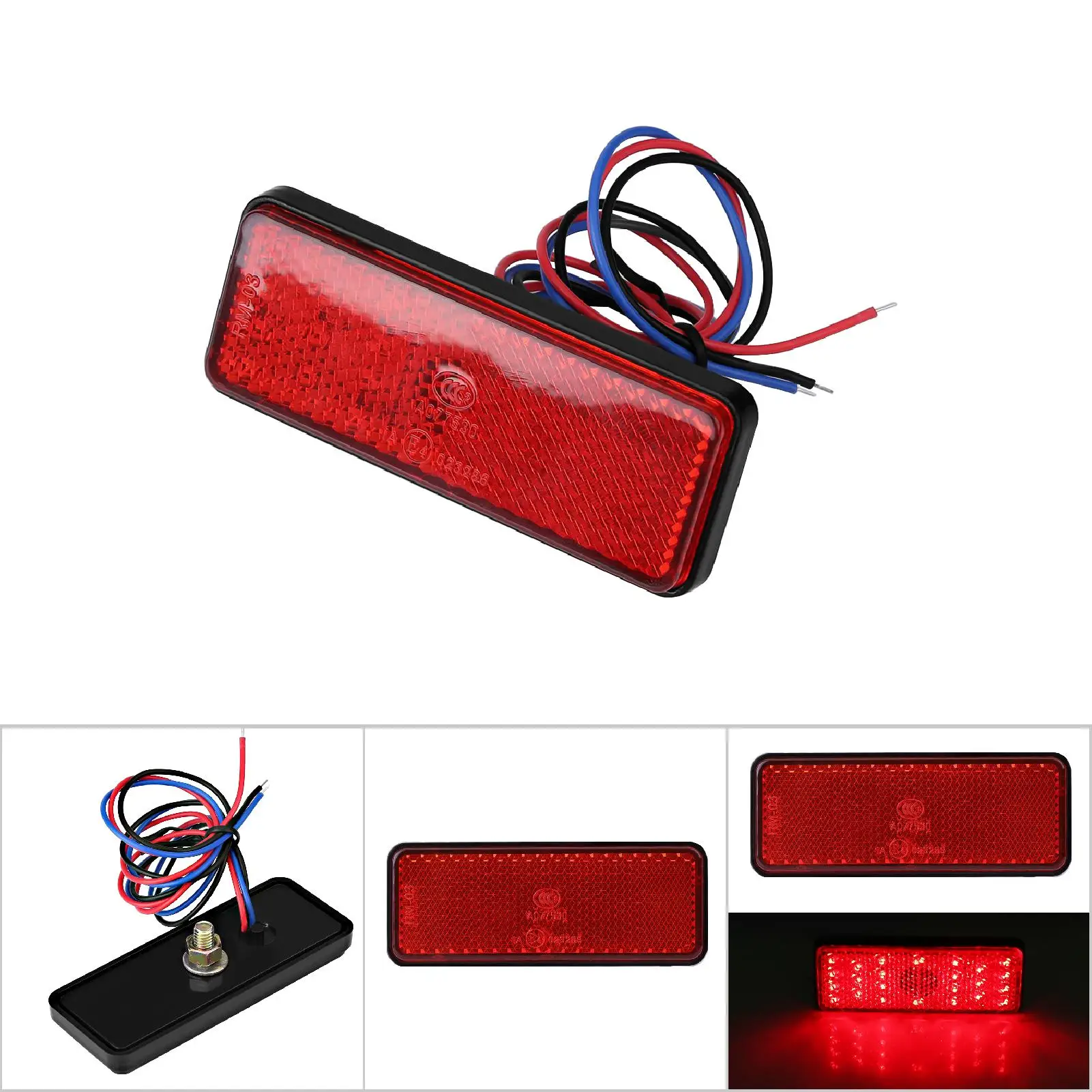 12V Universal Motorcycle Scooter Moped Rectangle LED Reflector Tail Brake Light Stop Lamp Red Sidelight