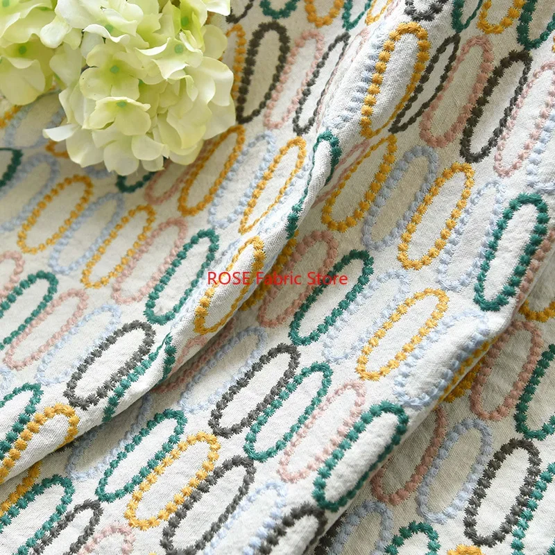 日本製刺繍綿麻布生地立体刺繍衣類手作り生地diy