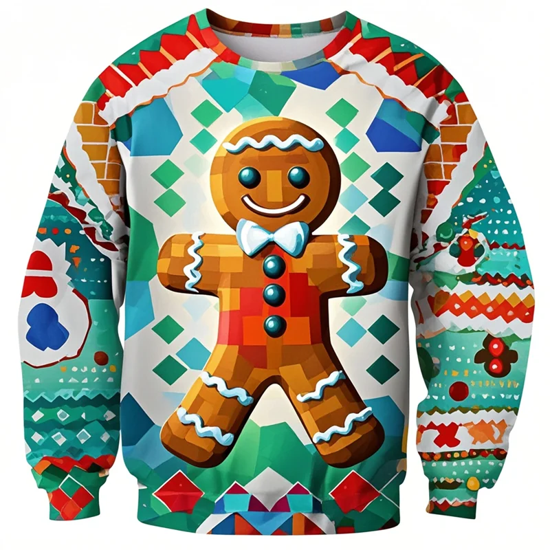 Gingerbread 3D Print Ugly Christmas Sweaters - Christmas Mens Sweater Xmas Holiday Crew Neck Shirt Set Mens Clothing