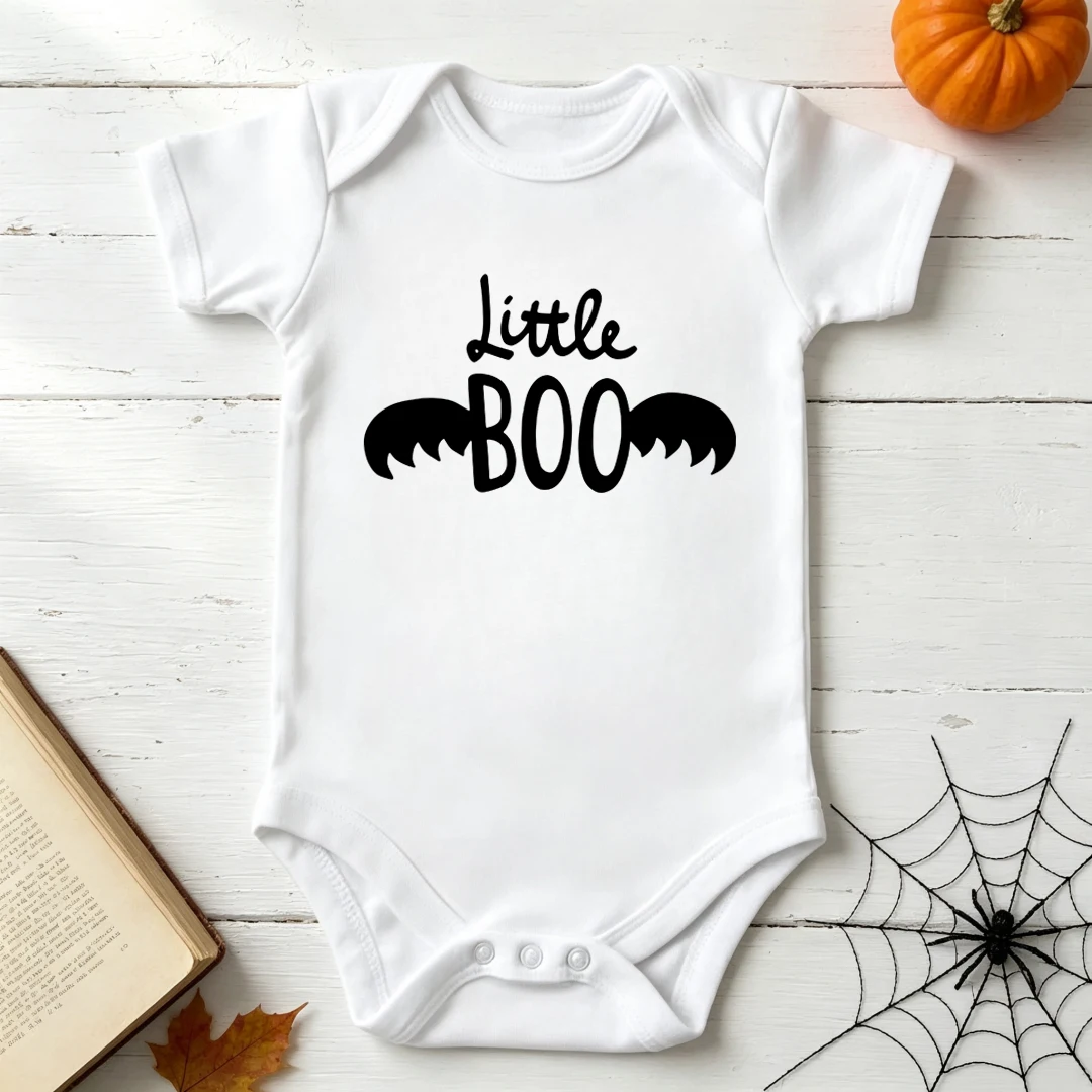 Funny Little Boo Bat Wings Print Halloween Baby Onesie Newborn Boys Girls Cotton Romper Infant Baby Shower Holiday Outfit Gift