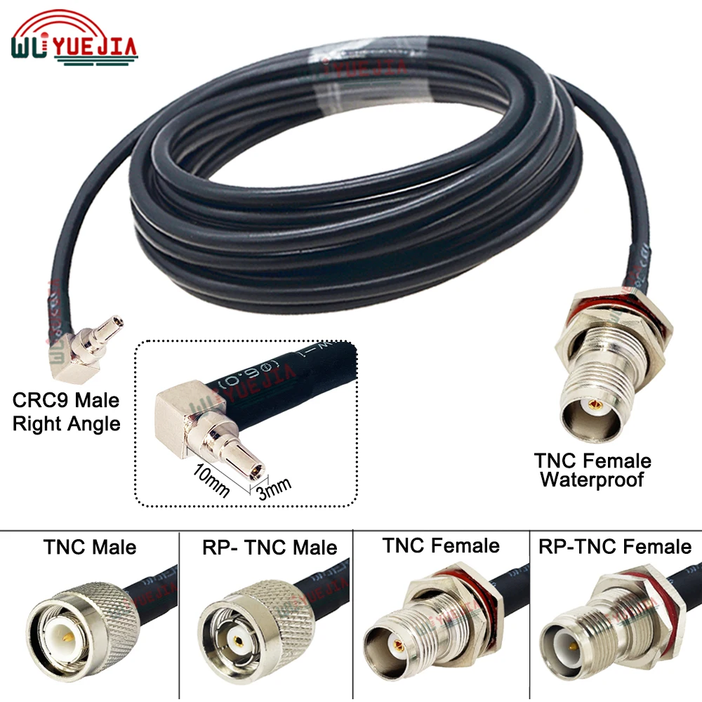 

L12 TNC Male Plug or RP-TNC Female Jack Waterproof TO CRC9 Male 90° Connector RG58/U 50-3 RF Coaxial Extension Cable Assembly