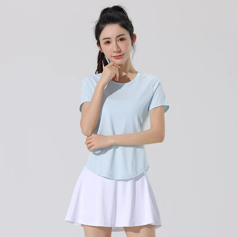 Summer and Autumn Running Gym Slim-fit Quick-drying Clothes Morning Running Leisure Sportswear Waist-closed Short-sleeved Yoga C