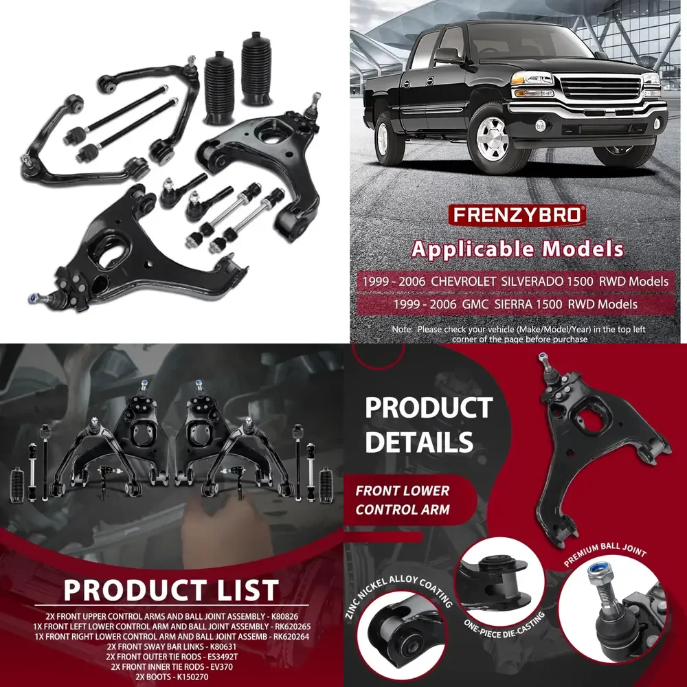 

AP01 Frenzybro 12pcs Front Lower Upper Control Arm Sway Bar Link Tie Rods Suspension Kit for Silverado 1500 GMC Sierra 1500