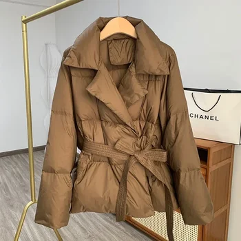 Chaqueta de plumón de Color liso para mujer, abrigo holgado con solapa, Parka cálida informal y elegante, ropa de invierno, novedad de 2023