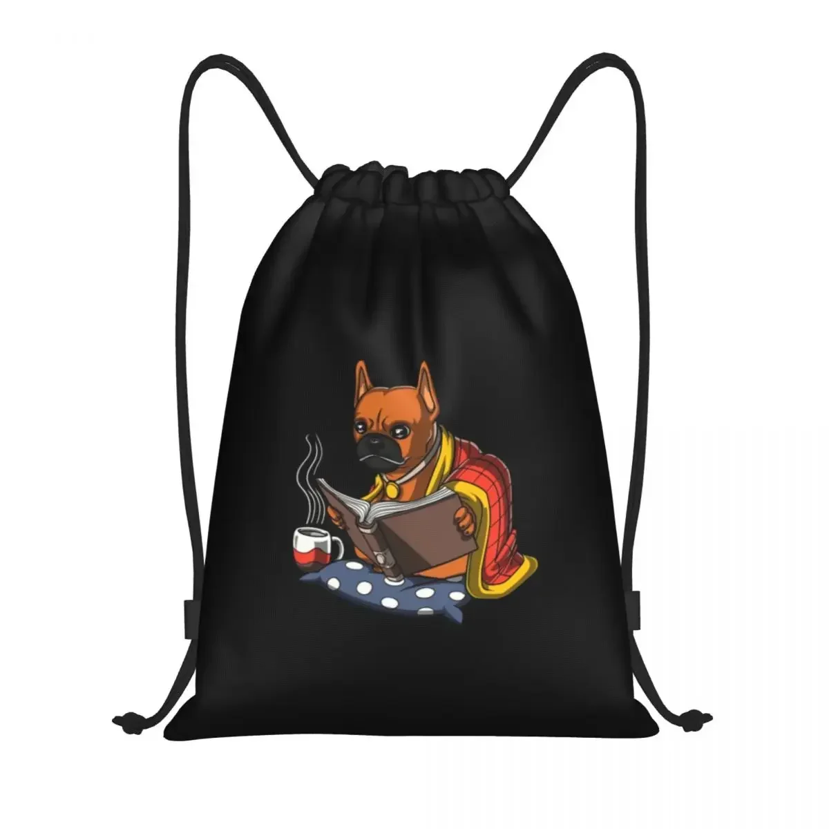 Fashion French Bulldog Reading A Book Drawstring Bag Men Women Foldable Sports Gym Sackpack Shopping Storage Backpacks