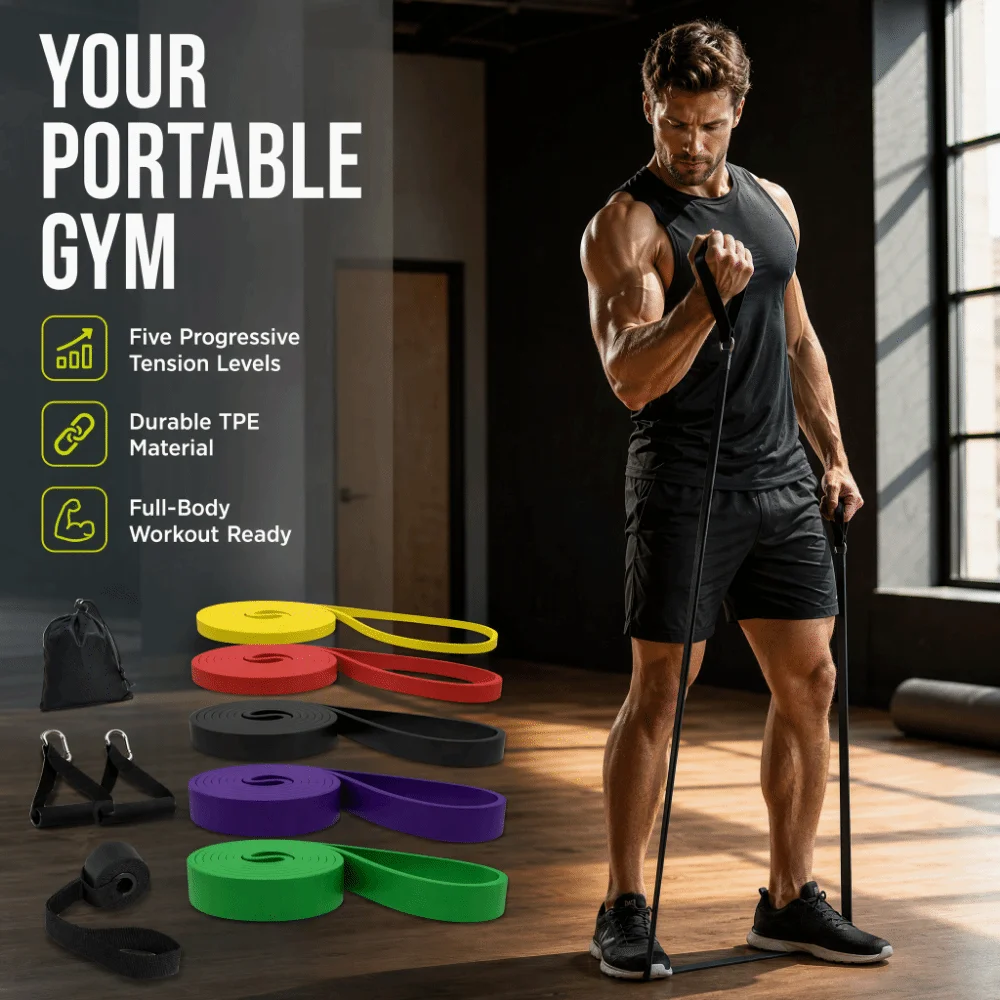 9pcs Thickened Solid Design Resistance Bands Set TPE Material Long Lasting Use TPE Resistance Bands Color Coded Bands