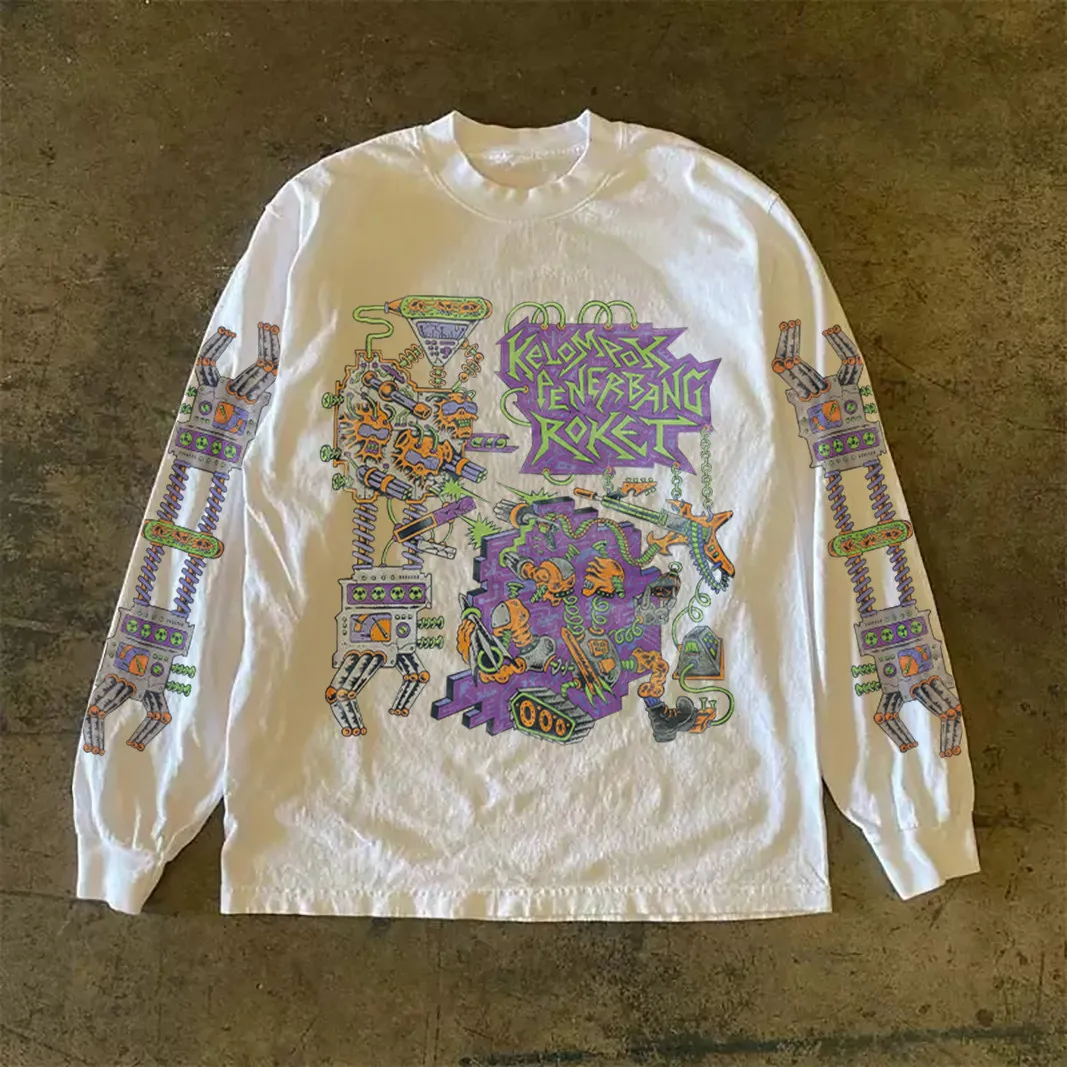 Heavyweight 310g Pure Cotton Long Sleeve T-Shirt Streetwear Versatile Retro American Style for Teenagers And Adults