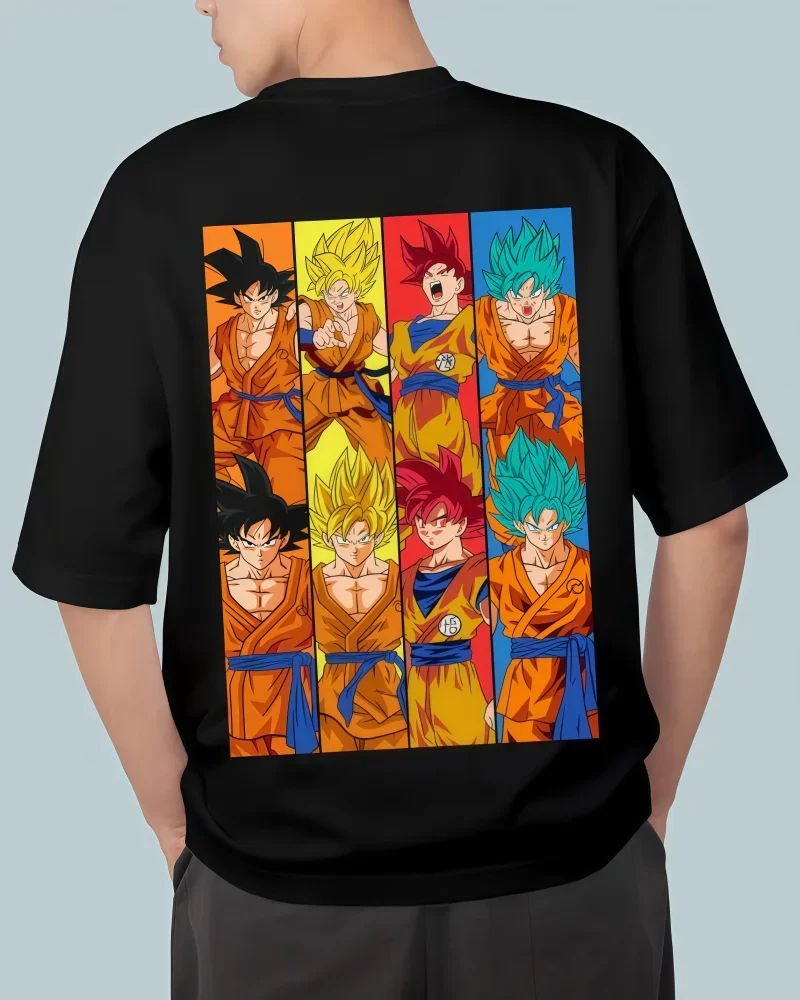 2026 Summer Dragon Ball Pure Cotton Retro T-Shirt, Goku All Forms Print, Casual Harajuku Oversized Unisex Kids Sports Tee Y2k