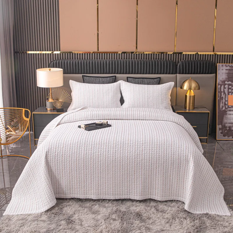 

Simple Embroidery Cotton Quilt Set 3PCS Bedspread on the Bed King Size Summer Coverlet Quilted Blanket for Bed Comforter