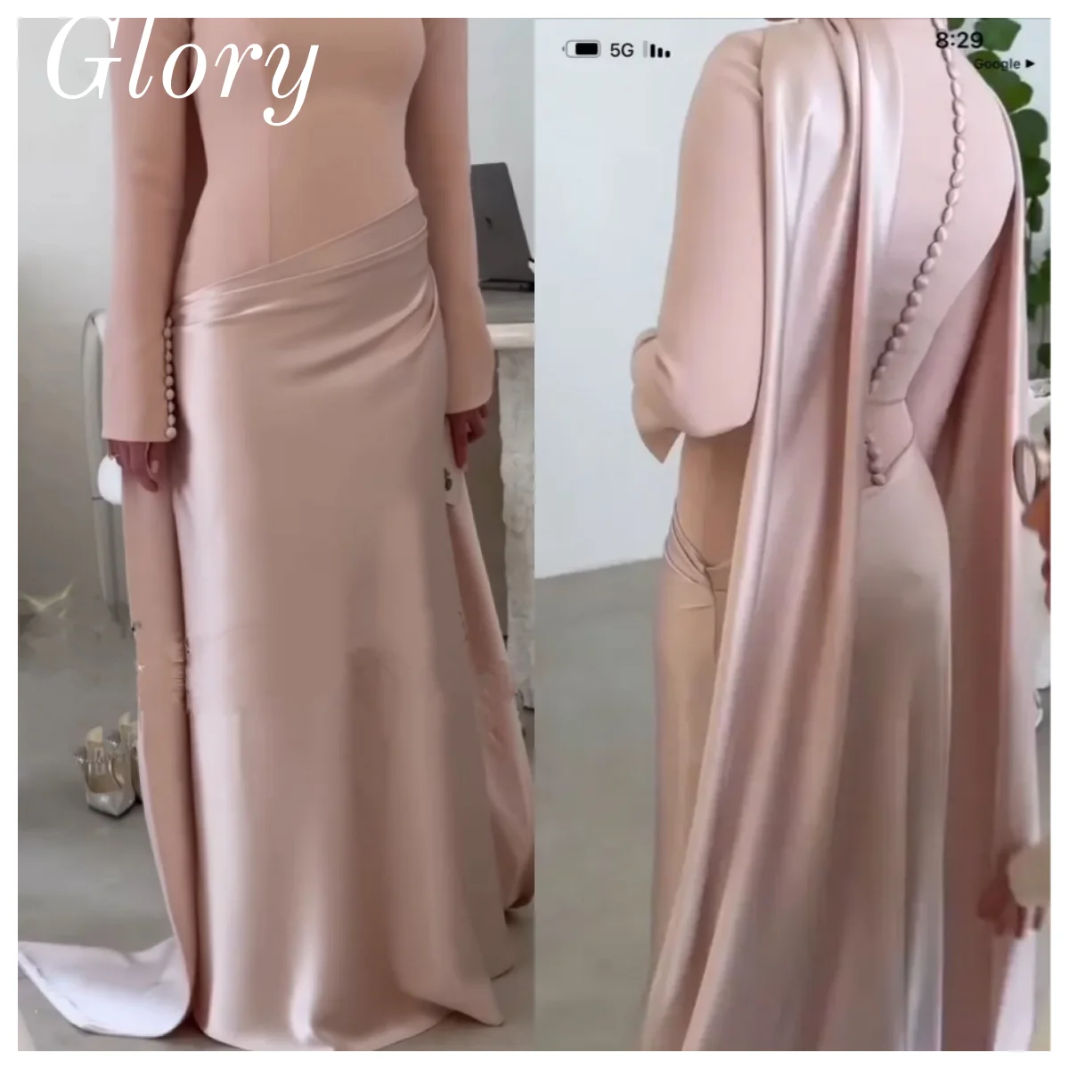 

Розовое платье для выпускного вечера с длинными рукавами Вечерние платья русалки со складками и шлейфом по бокам Атласное вечернее платье для свадебной вечеринки по индивидуальному заказу 2025