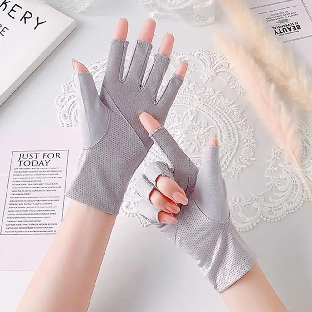 Thin Sun Protection Gloves Fashion Fingerless Short Anti-UV Mittens Elastic Sunscreen Gloves Female