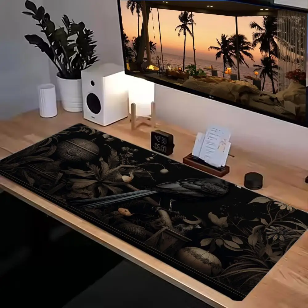 

Dark retro crow and plant mouse pad, elegant blackbird gaming mouse pad, suitable for art and dark aesthetics lovers