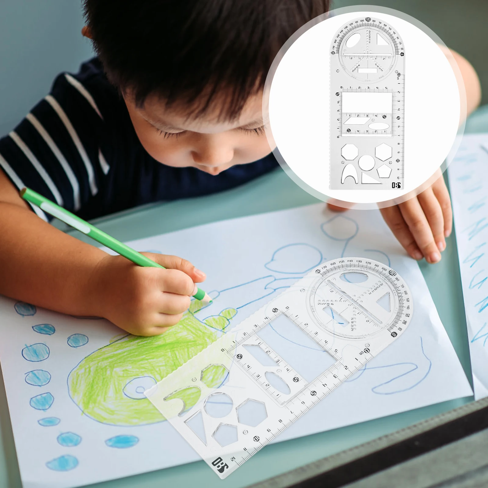 Siswa Gambar geometris Template stensil plastik mengukur penggaris Template untuk penyusunan multi-fungsi penggaris Teknik