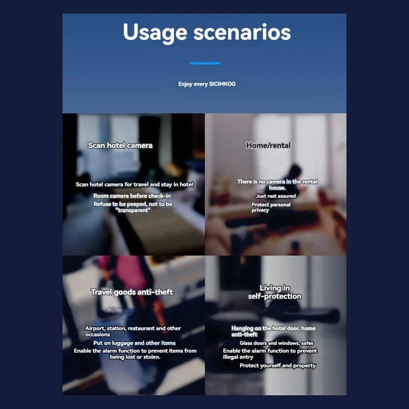 Anti-Theft  Detector LED IR Alarm For Hotel, Rental, Outdoor Travel Anti Candid Camera Security Device