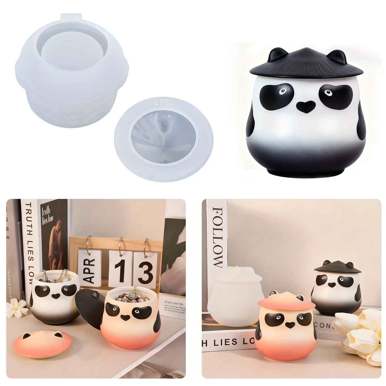 LEQU Panda Storage Box Resin Mold, Suitable for Resin Production, Jewelry, Earrings And Accessories Storage, Home Decoration Items, Suitable for Beginners' DIY, Christmas Series, Earring Organizer, Jewelry Storage, Festive Decor, Square Shape