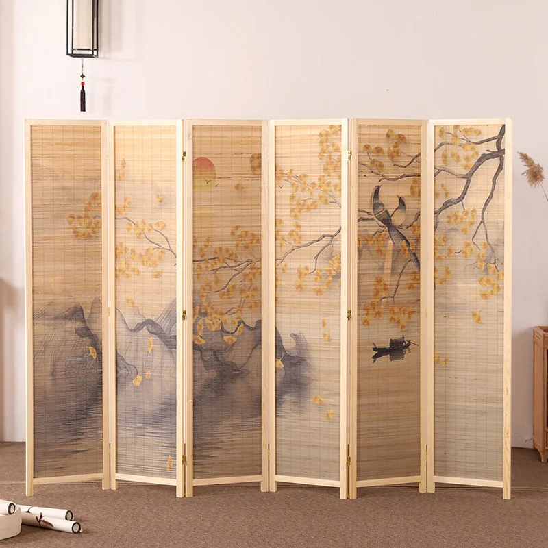 

Solid wood screen partition living room new Chinese screen folding bamboo indoor tea room partition entrance