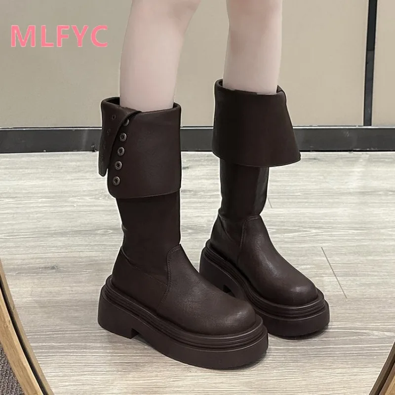 Two pairs of thick soled boots for women's autumn and winter new style thick heeled boots for knights over the knee boots