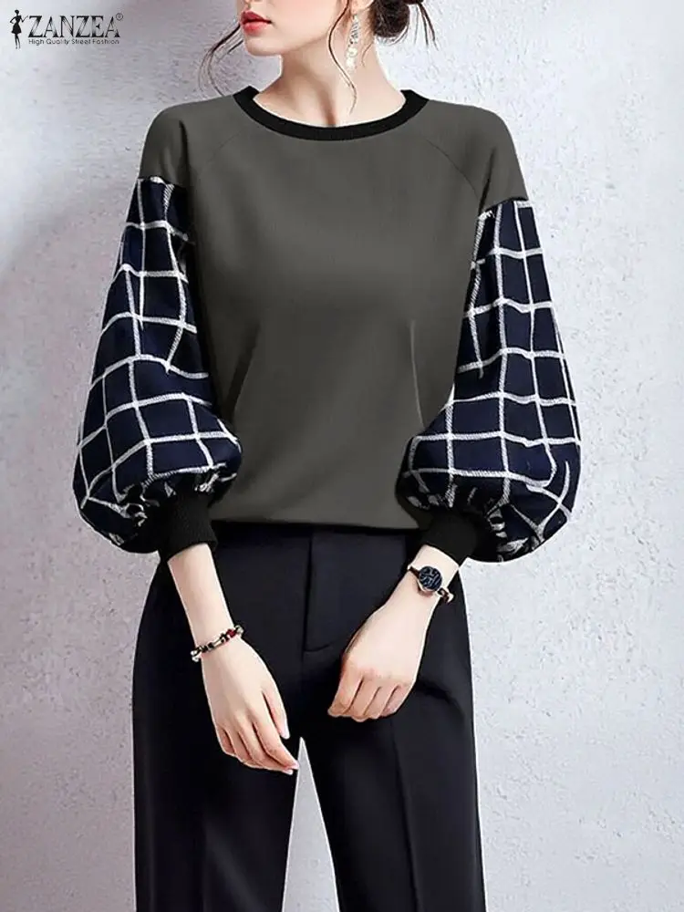 

ZANZEA Stylish Autumn Long Lantern Sleeve Office Blouse 2025 Women Patchwork Tops Casual O Neck Shirt Female OL Work Blusas