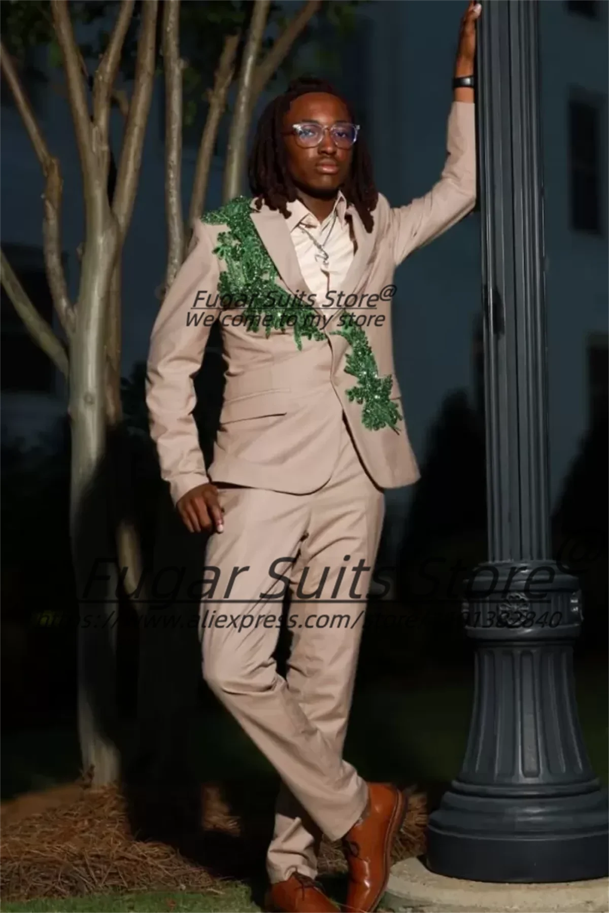 

Luxurious Shiny Rhinestone Groom Wedding Tuxedos Customized Slim Fit Notched Lapel Formal Men Suits High-end 2 Pieces Sets