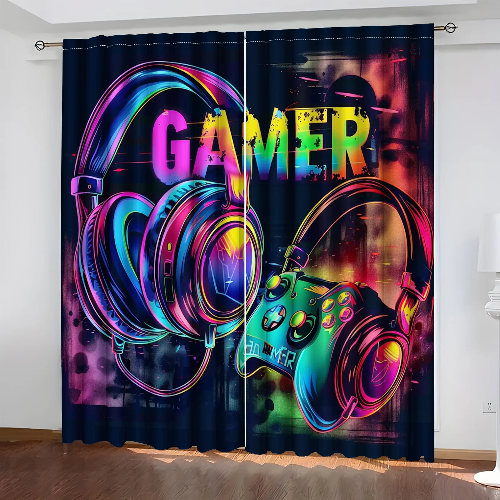 2PC Gaming Headphone Controller Semi-Transparent Curtains Rod Pocket Polyester for Bedroom Living Room Office Renaissance Decor